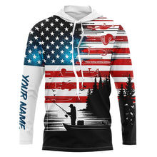 Load image into Gallery viewer, USA flag long sleeve fishing shirt UV protection personalized fishing shirt A71