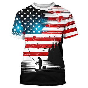 USA flag long sleeve fishing shirt UV protection personalized fishing shirt A71