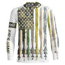 Load image into Gallery viewer, American flag with various types of Bass fish scales UV protection fishing shirt A20