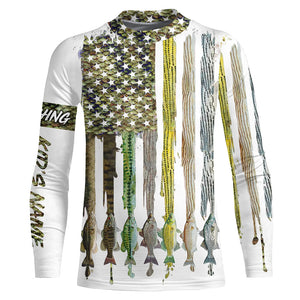 American flag with various types of Bass fish scales UV protection fishing shirt A20