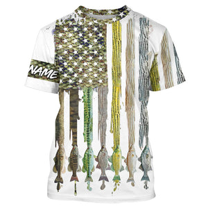 American flag with various types of Bass fish scales UV protection fishing shirt A20