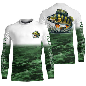 Perch Fishing Custom Long Sleeve Tournament Shirts, Performance Perch Fishing Jerseys | Green IPHW6302