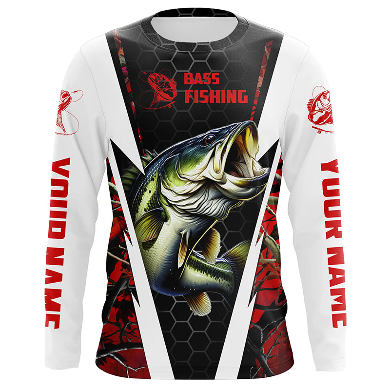 Personalized Bass Fishing jerseys, Bass Fishing Long Sleeve Fishing tournament shirts | red camo IPHW3681