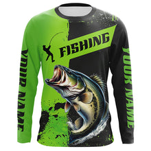 Load image into Gallery viewer, Custom Bass Fishing Long Sleeve Tournament Shirts, Largemouth Bass Fishing Jerseys | Black And Green IPHW6332