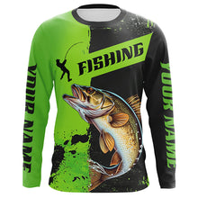 Load image into Gallery viewer, Custom Walleye Fishing Long Sleeve Tournament Shirts, Walleye Fishing Jerseys | Black And Green IPHW6333