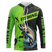 Load image into Gallery viewer, Custom Rainbow Trout Fishing Long Sleeve Tournament Shirts, Trout Fishing Jerseys | Black And Green IPHW6334