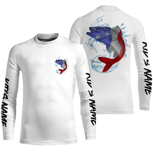 Walleye Fishing American Flag Custom Performance Long Sleeve Fishing Shirts, Patriotic Fishing Gifts IPHW5738