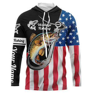 Walleye Fishing American Flag Fish Hook Custom Long Sleeve Tournament Fishing Shirts IPHW5741