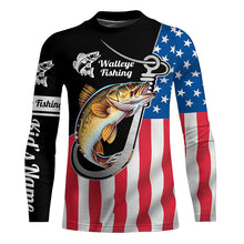 Load image into Gallery viewer, Walleye Fishing American Flag Fish Hook Custom Long Sleeve Tournament Fishing Shirts IPHW5741