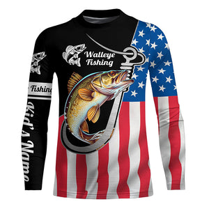 Walleye Fishing American Flag Fish Hook Custom Long Sleeve Tournament Fishing Shirts IPHW5741