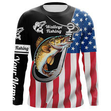 Load image into Gallery viewer, Walleye Fishing American Flag Fish Hook Custom Long Sleeve Tournament Fishing Shirts IPHW5741