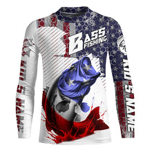 Load image into Gallery viewer, American Flag Bass Fishing Custom Long Sleeve Fishing Shirts, Patriotic Bass Fishing Jerseys IPHW5748