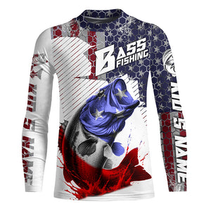 American Flag Bass Fishing Custom Long Sleeve Fishing Shirts, Patriotic Bass Fishing Jerseys IPHW5748