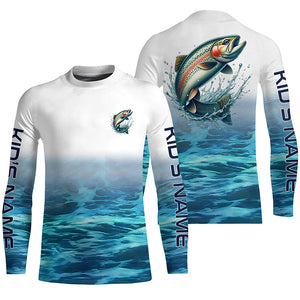 Rainbow Trout Fishing Custom Long Sleeve Tournament Fishing Shirts, Trout Fly Fishing Shirt | Blue IPHW6351