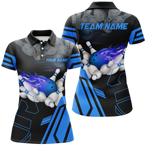 Custom Blue Bowling Polo Shirts For Men, Strike Bowling Team Jerseys Bowlers Outfits IPHW5223