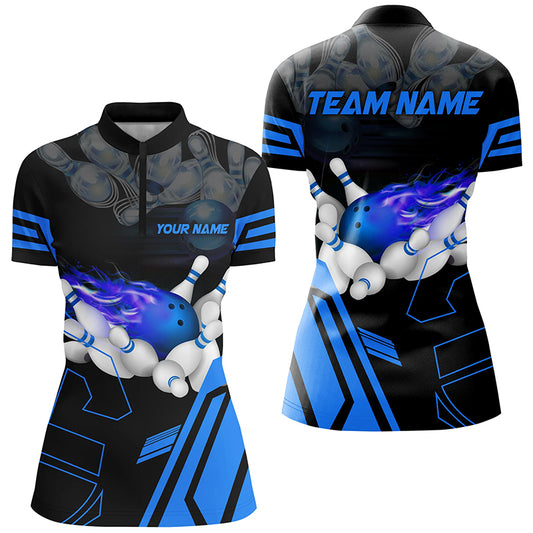 Custom Blue Bowling Polo Shirts For Men, Strike Bowling Team Jerseys Bowlers Outfits IPHW5223