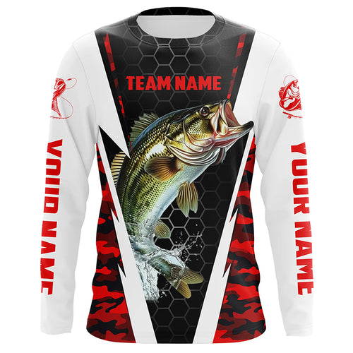 Custom Bass Fishing Jerseys For Fishing Team, Largemouth Bass Long Sleeve Fishing Shirts | Red IPHW4532