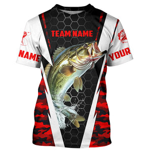 Custom Bass Fishing Jerseys For Fishing Team, Largemouth Bass Long Sleeve Fishing Shirts | Red IPHW4532