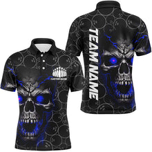 Load image into Gallery viewer, Custom Blue Skull Bowling Polo Shirts For Men, Bowling Pattern Bowling Team Jerseys IPHW5235