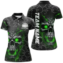 Load image into Gallery viewer, Custom Green Skull Bowling Polo Shirts For Women, Bowling Pattern Bowling Team Jerseys IPHW5236