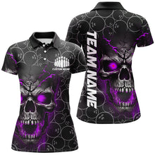 Load image into Gallery viewer, Custom Purple Skull Bowling Polo Shirts For Women, Bowling Pattern Bowling Team Jerseys IPHW5237