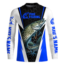 Load image into Gallery viewer, Custom Northern Pike Fishing Jerseys, Pike Long Sleeve Performance Fishing Shirts | Blue IPHW6071