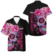Load image into Gallery viewer, Pink Sugar Skull Tattoo Custom Men Bowling Hawaiian Shirts, Halloween Team Bowling Jerseys IPHW5243