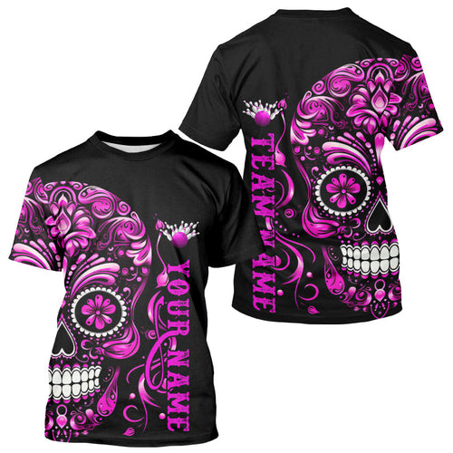 Pink Sugar Skull Tattoo Custom Bowling Men T-Shirts, Halloween Team Bowling Jerseys IPHW5244