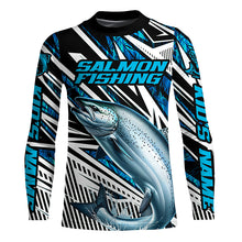 Load image into Gallery viewer, Salmon Fishing Custom Long Sleeve Performance Fishing Shirts, Blue Camo Salmon Fishing Jerseys IPHW6087