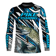 Load image into Gallery viewer, Pike Fishing Custom Long Sleeve Shirts, Blue Camo Pike Tournament Fishing Jerseys For Men And Women IPHW6089