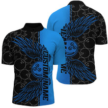 Load image into Gallery viewer, Black And Blue Custom Unisex Bowling Tournament Team Shirts, Bowling Ball And Wings Jerseys IPHW6447