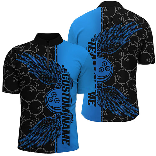 Black And Blue Custom Unisex Bowling Tournament Team Shirts, Bowling Ball And Wings Jerseys IPHW6447