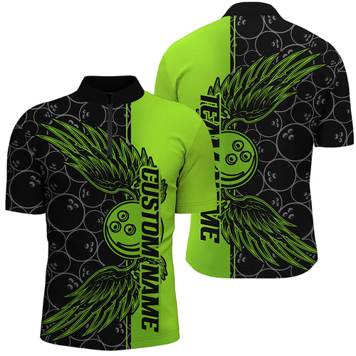 Black And Green Custom Unisex Bowling Tournament Team Shirts, Bowling Ball And Wings Jerseys IPHW6448