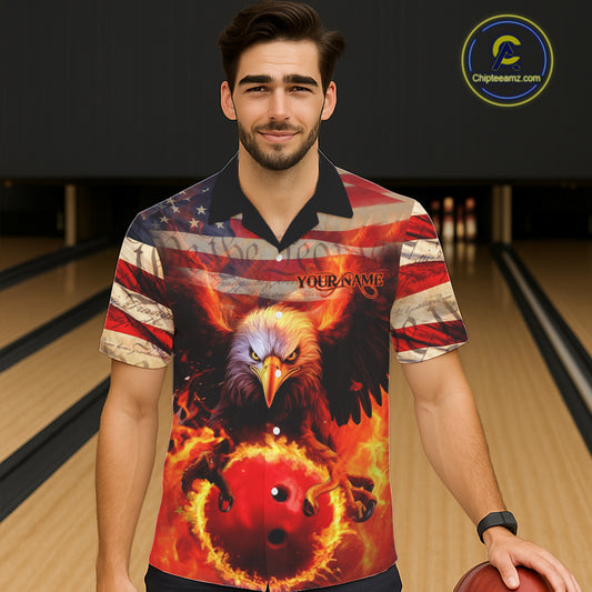 American Flag We The People Custom Patriotic Eagle Bowling Team Hawaiian Shirts For Men IPHW5287