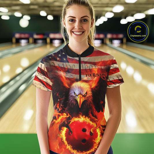 US Flag We The People Custom Eagle Bowling Shirts For Women, Patriotic Bowling Jerseys IPHW5287