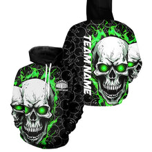 Load image into Gallery viewer, Custom Green Flame Skull Bowling Shirts For Men And Women, Bowling Team Hoodie Bowling Shirts IPHW5008