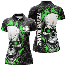 Load image into Gallery viewer, Personalized Skull Bowling Shirt For Women Custom Team&#39;S Name Flame Bowler Jerseys |  Green IPHW5008