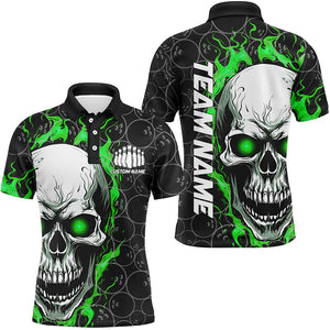 Personalized Skull Bowling Shirt For Men Custom Team'S Name Flame Bowler Jerseys |  Green IPHW5008