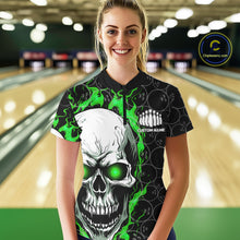 Load image into Gallery viewer, Personalized Skull Bowling Shirt For Women Custom Team'S Name Flame Bowler Jerseys |  Green IPHW5008