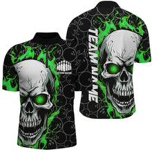 Load image into Gallery viewer, Personalized Skull Bowling Shirt For Men Custom Team&#39;S Name Flame Bowler Jerseys |  Green IPHW5008
