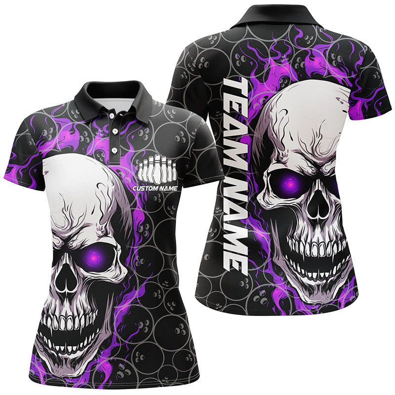 Personalized Skull Bowling Shirt For Women Custom Team'S Name Flame Bowler Jerseys |  Purple IPHW5009
