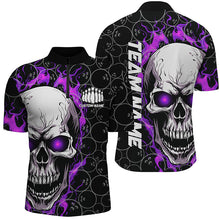 Load image into Gallery viewer, Personalized Skull Bowling Shirt For Men Custom Team&#39;S Name Flame Bowler Jerseys |  Purple IPHW5009