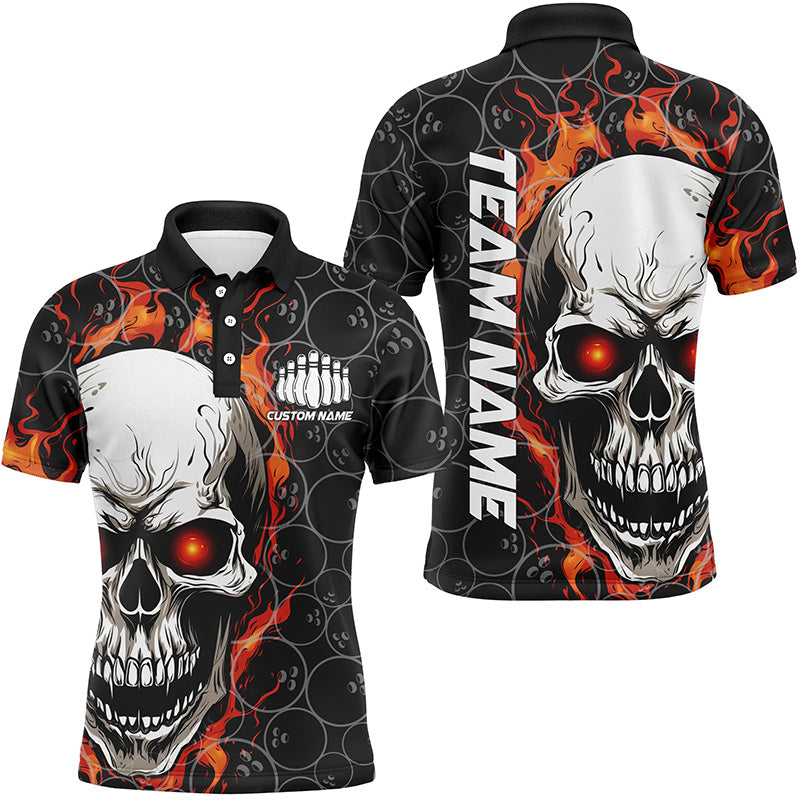 Personalized Skull Bowling Shirt For Men Custom Team'S Name Flame Bowler Jerseys |  Red IPHW5010