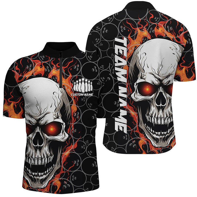 Personalized Skull Bowling Shirt For Men Custom Team'S Name Flame Bowler Jerseys |  Red IPHW5010