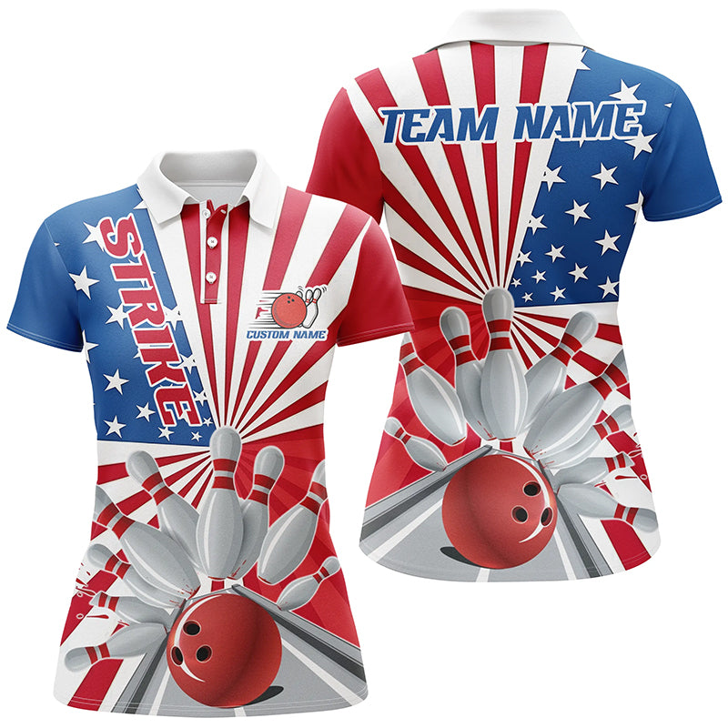Custom Strike Bowling Shirts For Women, Patriotic Bowling Tournament Team Shirt IPHW6519