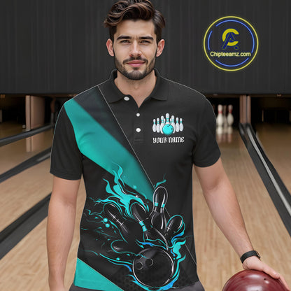 Black And Blue Custom Name Bowling Tournament Jerseys For Men And Women, Bowling Team Shirts IPHW6186