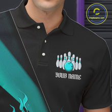 Load image into Gallery viewer, Black And Blue Custom Name Bowling Tournament Jerseys For Men And Women, Bowling Team Shirts IPHW6186