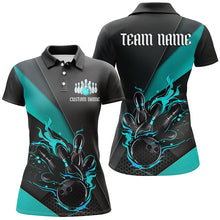 Load image into Gallery viewer, Black And Blue Custom Name Bowling Tournament Jerseys For Women, Bowling Team Shirts IPHW6186