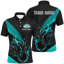 Load image into Gallery viewer, Black And Blue Custom Name Bowling Tournament Jerseys For Men And Women, Bowling Team Shirts IPHW6186