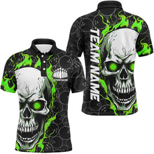 Load image into Gallery viewer, Custom Flaming Skull Team Bowling Shirts For Men, Halloween Bowling Jerseys | Green IPHW5149